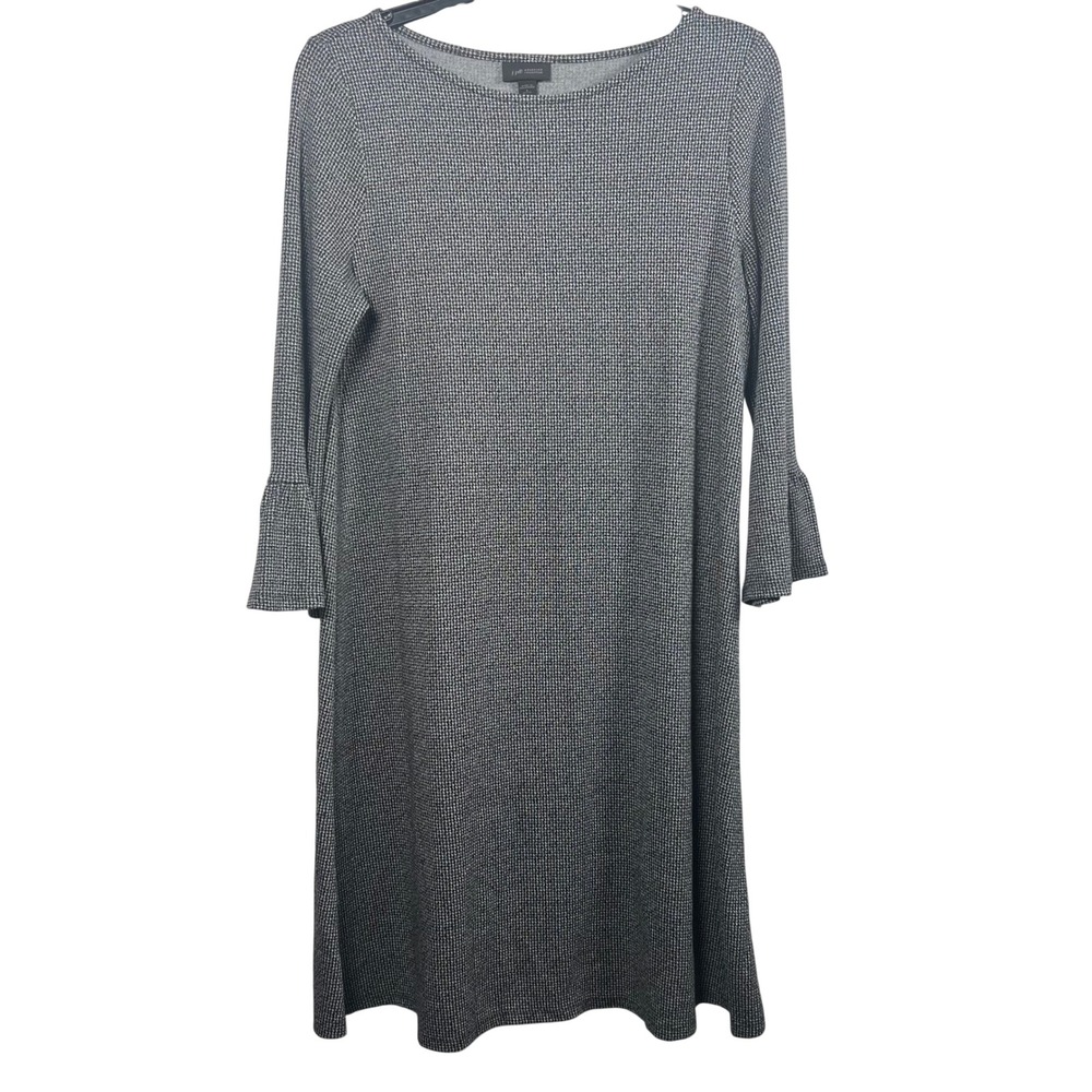 J. Jill Wearever Black White Houndstooth Flounce Sleeve Shift Dress Small Petite